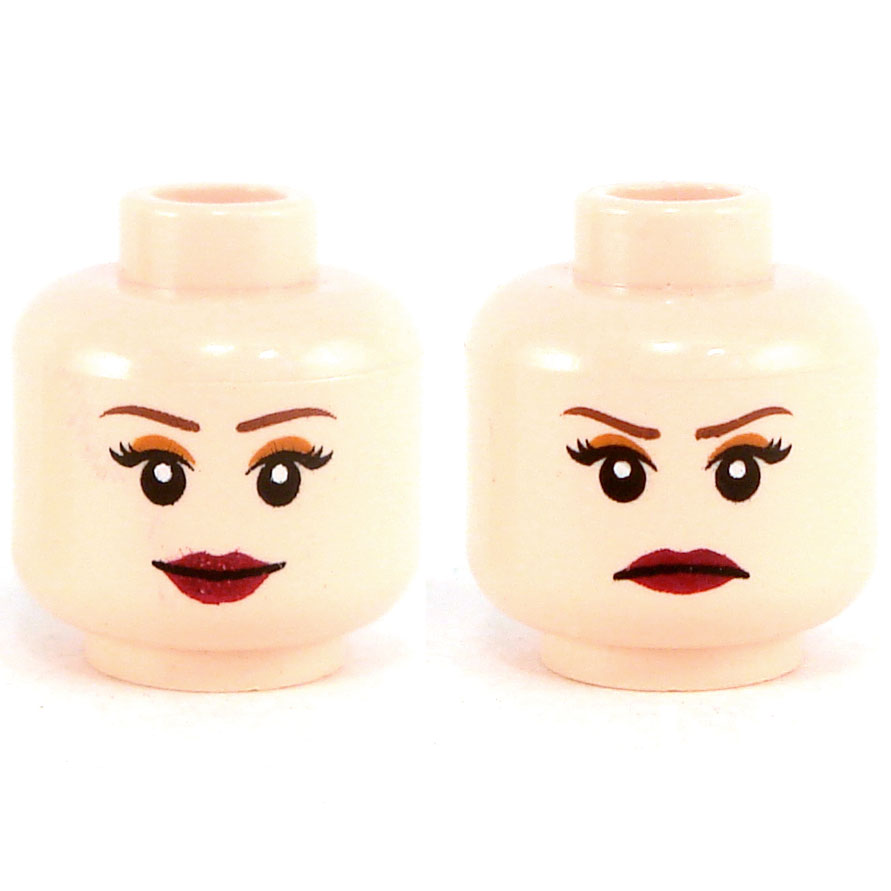 Lego New Light Flesh Minifigure Girl Head Female with Red Lips and Eyelashes 