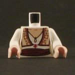 LEGO Torso, Female, White Blouse, Fancy Vest, Red Sash Around Waist