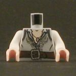 LEGO Torso, Gray Vest with Dark Bluish Gray Embroidery, Dark Brown Belt, White Shirt