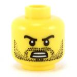 LEGO Head, Beard Stubble, Black Angry Eyebrows with Open Mouth with Teeth