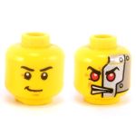 LEGO Head, Smiling / Angry With Red Eyes and Metal Plates