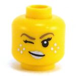 LEGO Head, Thin Brown Eyebrows, Silver Lips and Freckles, Wink, Smile