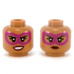 LEGO Head, Female, Medium Dark Flesh, Pink Mask