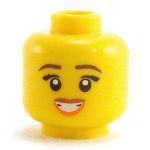 LEGO Head, Female, Thin Reddish Brown Eyebrows, Eyelashes, Smile with Teeth