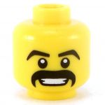 LEGO Head, Thick Black Eyebrows and Moustache, Smile with Teeth