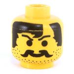 LEGO Head, Moustache, Parted Black Hair, Stubble