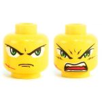 LEGO Head, Large Green Eyes, Scar, Frowning / Angry