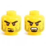 LEGO Head, Heavy Black Eyebrows, Stubble and Goatee, Frowning/Angry