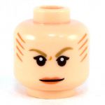 LEGO Head, Female, Light Flesh, Dark Tan Eyebrows and Orange Lips, Tattoo Lines on Side and Back