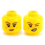 LEGO Head, Female, Thin Brown Eyebrows and Freckles, Peach Lips, Smiling/Winking