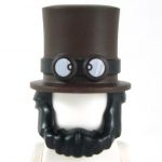 LEGO Beard, Black Chinstrap Beard with Dark Brown Top Hat, Goggles