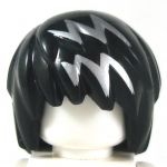 LEGO Hair, Heavy Layered, Black with Silver Zigzag
