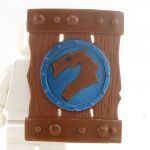 LEGO Shield, Large Rectangular, Brown with Olive Blue Dragon Design
