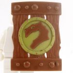 LEGO Shield, Large Rectangular, Brown with Olive Green Dragon Design