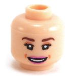 LEGO Head, Flesh, Female, Brown Eyebrows, Eyeshadow, Wide Smile with Pink Lips