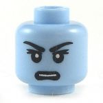 LEGO Head, Bright Light Blue, Female, Unhappy