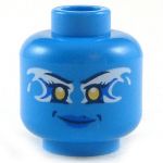 LEGO Head, Blue with Yellow Eyes, White Pattern on Face