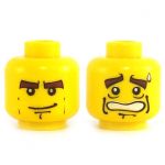 LEGO Head, Heavy Brown Eyebrows, Cleft in Chin, Smiling/Scared