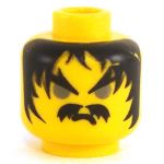 LEGO Head, Black Messy Hair and Moustache, Gray Eyes