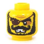LEGO Head, Bushy Black Beard, Gold Tooth, Eyepatch