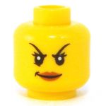 LEGO Head, Female with Black Thin Arched Eyebrows, Eyelashes, and Red Lips