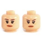 LEGO Head, Female, Brown Eyebrows, Freckles, and Peach Lips