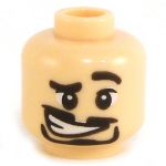 LEGO Head, Black Goatee, Raised Eyebrow, Crooked Smile