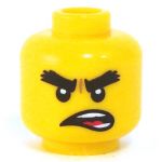 LEGO Head, Thick Black Eyebrows, Angry with Open Mouth