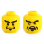 LEGO Head, Thick Eyebrows, Black Fu Manchu Moustache