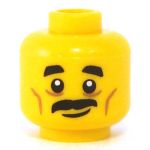 LEGO Head, Black Moustache, Gaunt Face, Smile