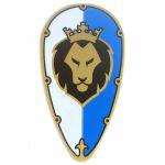 LEGO Shield, Ovoid with White and Blue Background, Lion Head