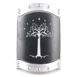 LEGO Shield, Curved Rectangular with Silver Tree on Black Background