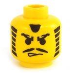 LEGO Head, Black Moustache and Striped Sideburns, Clenched Teeth