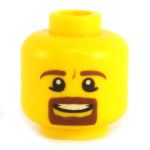LEGO Head, Brown Eyebrows, Moustache and Goatee, Smiling