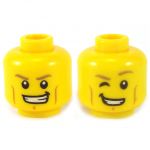 LEGO Head, Dark Tan Eyebrows, Cheek Lines and Cleft Chin, Smiling/Winking