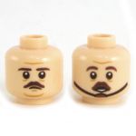 LEGO Head, Brown Eyebrows and Moustache, Chin Strap on One Side