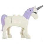 LEGO Unicorn, Rounded Features, Lavender Eyes and Silver Pattern, Lavender Mane