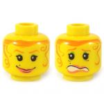 LEGO Head, Female, Curly Orange Hair, Smiling/Worried