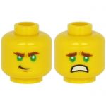 LEGO Head, Brown Eyebrows and Green Eyes, Smiling/Worried