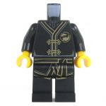 LEGO Black Keikogi with Bare Arms, Gray Sash, and Gold Writing [CLONE]