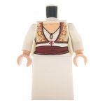LEGO Dress, Female, White with Fancy Vest, Dark Red Sash Around Waist