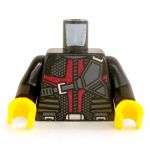 LEGO Torso, Dark Gray Vest with Dark Red and Black Straps / Quiver, Black Arms
