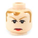 LEGO Head, Female, Brown Hair and Eyebrows, Red Lips, Frowning