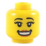 LEGO Head, Female with Large Red Lips, Open Mouth Smile with Teeth, Eyelashes, Raised Eyebrow