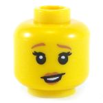 LEGO Head, Female with Raised Brown Eyebrows, Eyelashes, Brown Lips, Crooked Open Smile