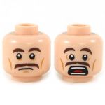 LEGO Head, Dark Brown Eyebrows and Moustache, Frowning / Scared