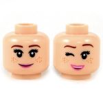 LEGO Head, Female, Brown Eyebrows, Freckles, Pink Lips, Smiling/Winking