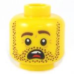 LEGO Head, Brown Eyebrows and Beard Stubble, Chipped Tooth