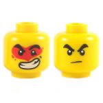 LEGO Head, Thick Eyebrows, Crooked Mouth, Smile with Red Painted Mask / Frown