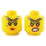 LEGO Head, Female, Gold Headband, Smiling / Angry with Red Eyes